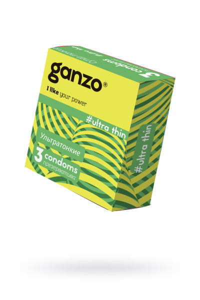 Презервативы Ganzo, ultra thin, ультратонкие, латекс, 18 см, 5,2 см, 3 шт.